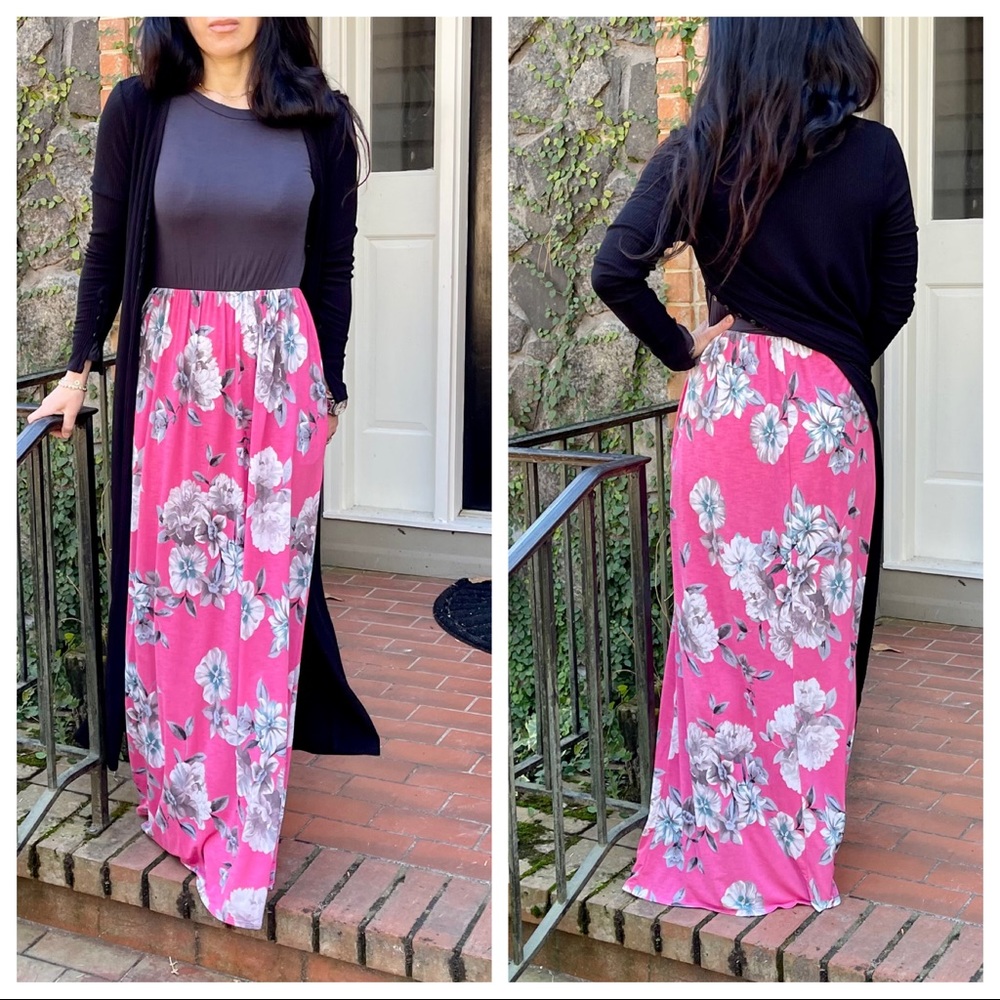 ✨LAST ONE✨CHARCOAL FLORAL SIDE POCKETS MAXI DRESS - Picture 13 of 13